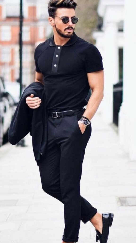 a man in black shirt and pants
