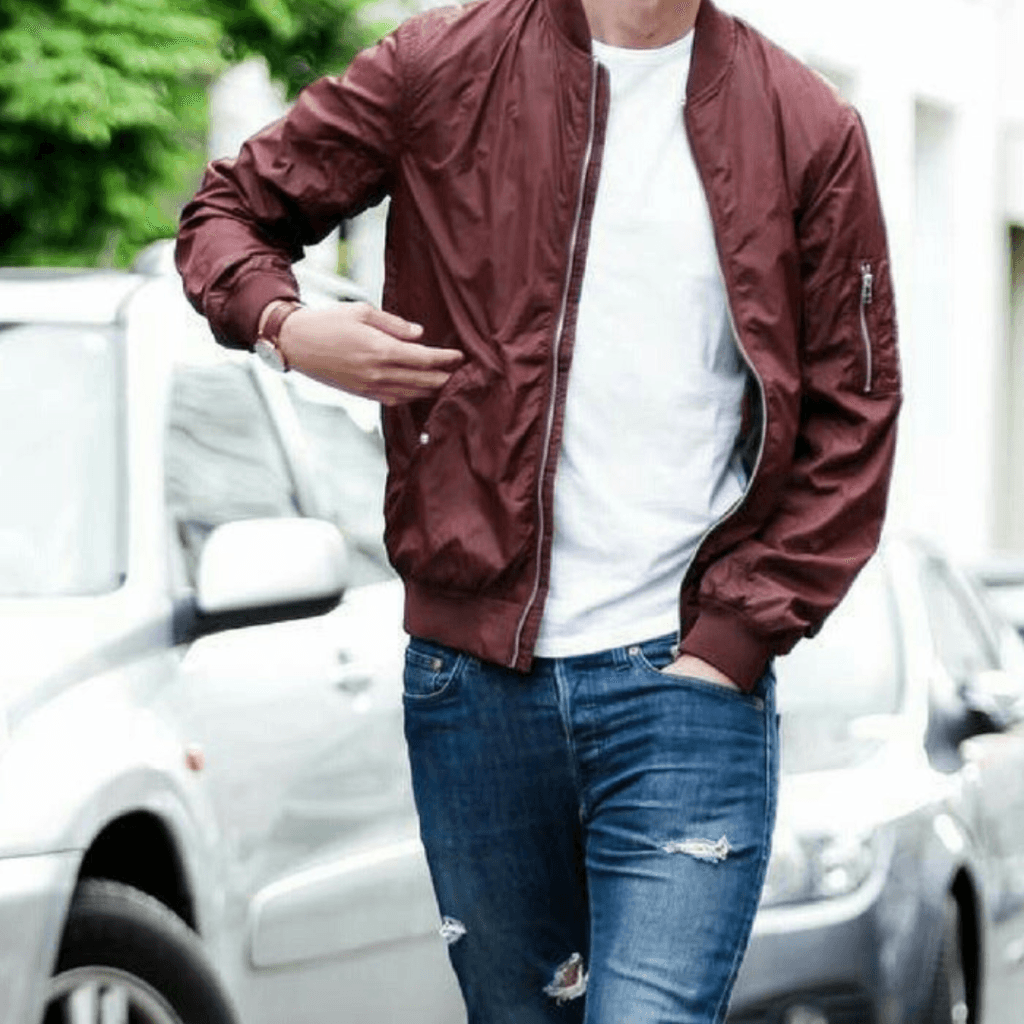 7 Stylish Ways to Rock a Plain White TShirt for Men a man wearing plain white tshirt with ripped jeans and a red jacket