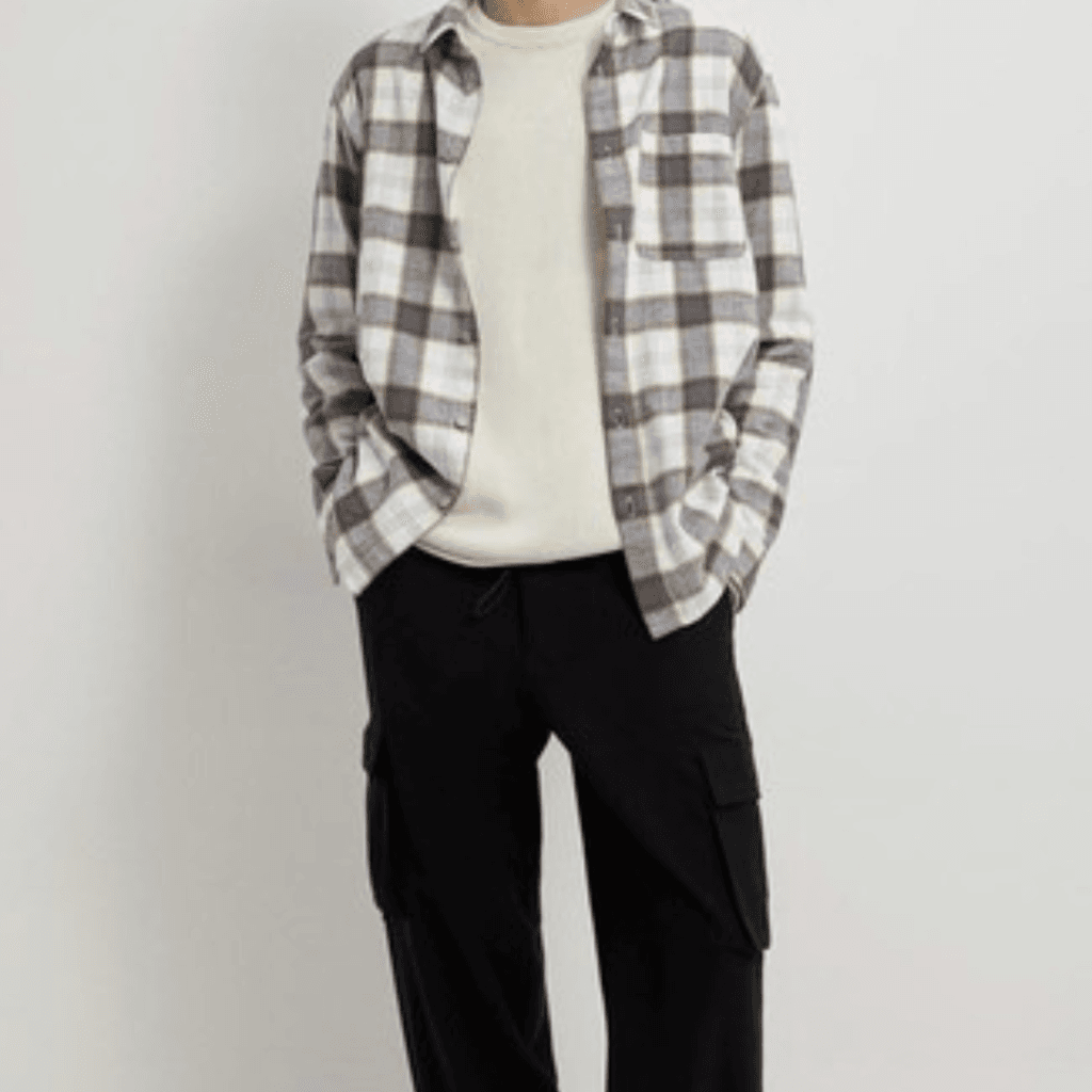 7 Stylish Ways to Rock a Plain White TShirt for Men a man wearing plain white t-shirt with flannel shirt and a black jeans